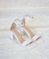Laydeez Lily Square Toe Pearl Work Block Heels